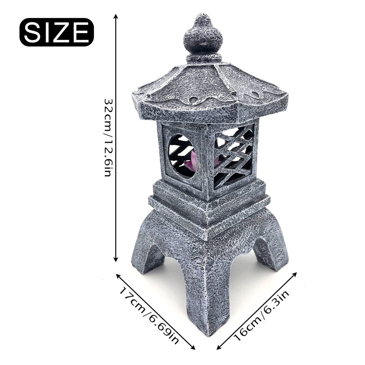 13 Inch Solar Pagoda Lantern Outdoor Statue (Style 4)