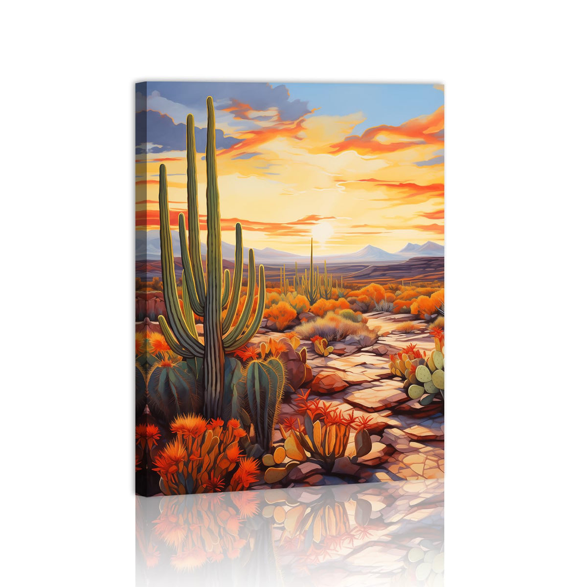 Cacti Canvas Wall Art Desert Decor Print Nursery Pictures Home Decor for Living Room Bedroom Wood Framed 12x16 Inches (16"L x 12"W / Desert)