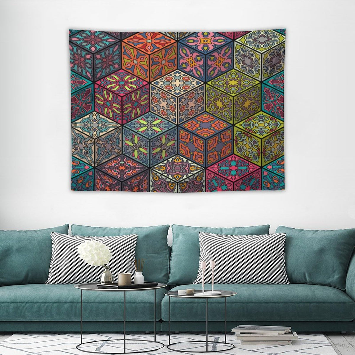 Hippie Bohemian Mandala Tapestry Wall Hanging Indian Flower Floral Texture Print Tapestries Home Decor for Living Room Bedroom Apartment Farmhouse Dorm 30"x40" (30"L x 40"W / Mandala-22)