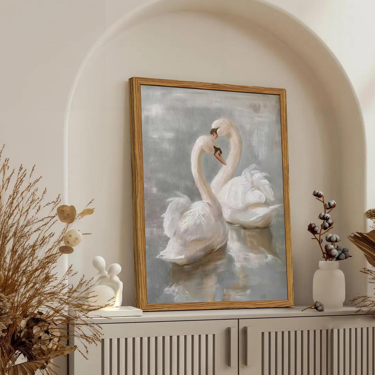 Framed Vintage Swan Canvas Wall Art (Swan / 16"L x 12"W)