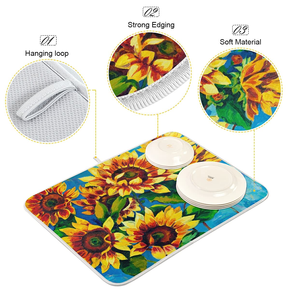 Super Absorbent Dish Drying Mat (Sunflower / 16" x 18")