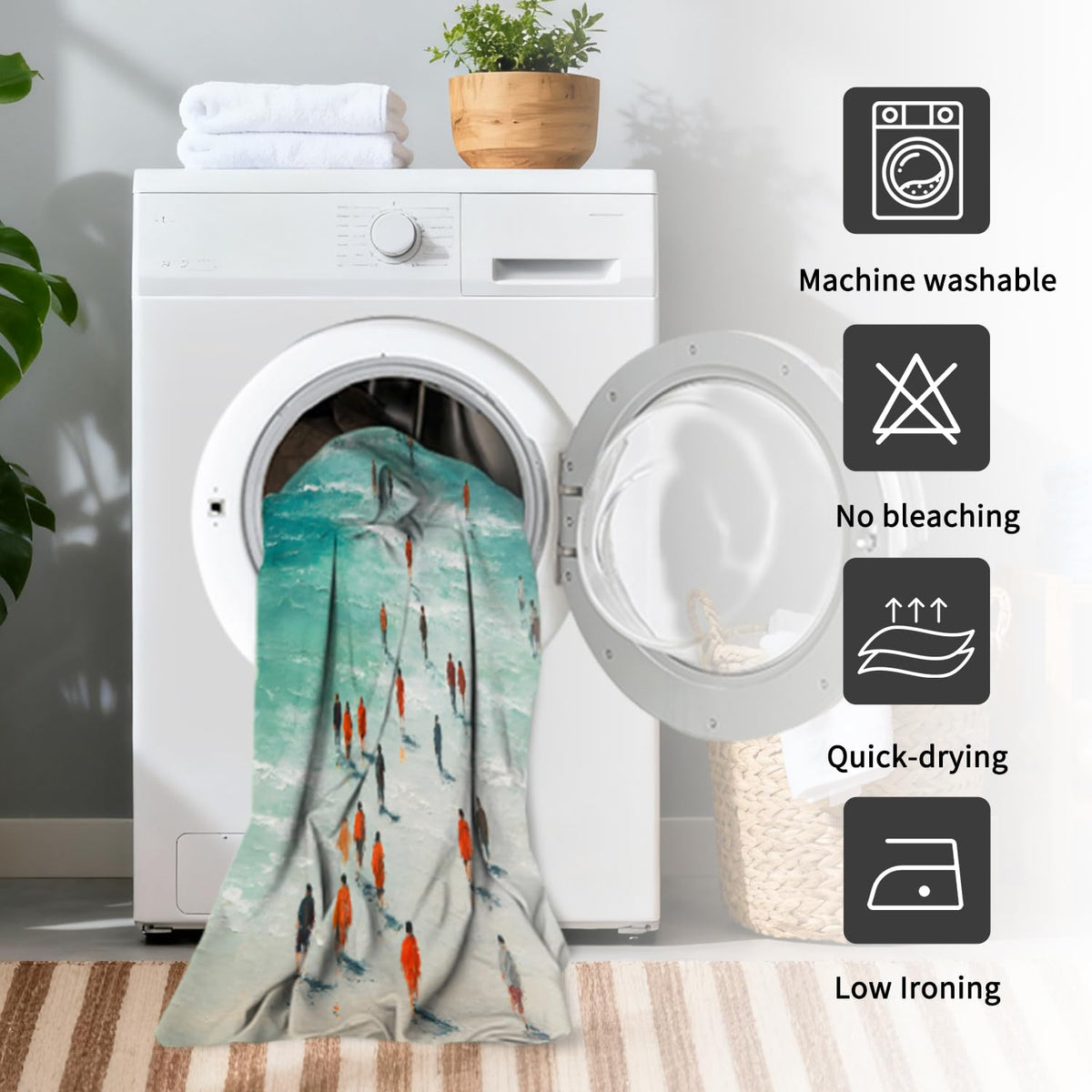 Coastal Beach Watercolor Shower Curtain with Hooks (Sea Walk)