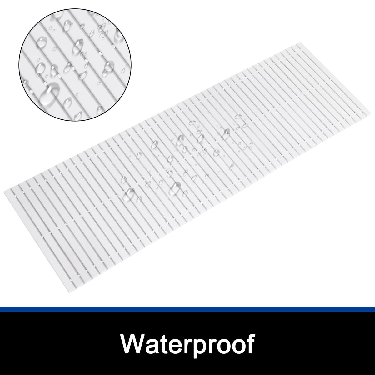 Bath Mat Bathroom Runner Long Large Rugs Floor Wood Shower Bathtub Waterproof Non Slip Accessories 16x48 Inch Easy to Clean (Striped White / 48" x 16" (Rectangular))
