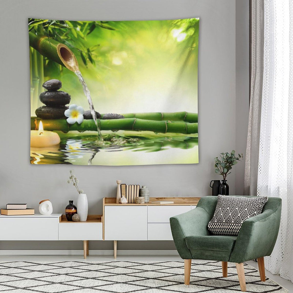 Meditation Tapestry Wall Hanging Zen Garden Pond Flower Pebble Stone Bamboo Stalks Candle Spa Yoga Tapestries Home Decor for Living Room Bedroom Farmhouse Kitchen Dorm 50"x60" (50"L x 60"W / Zen-14)