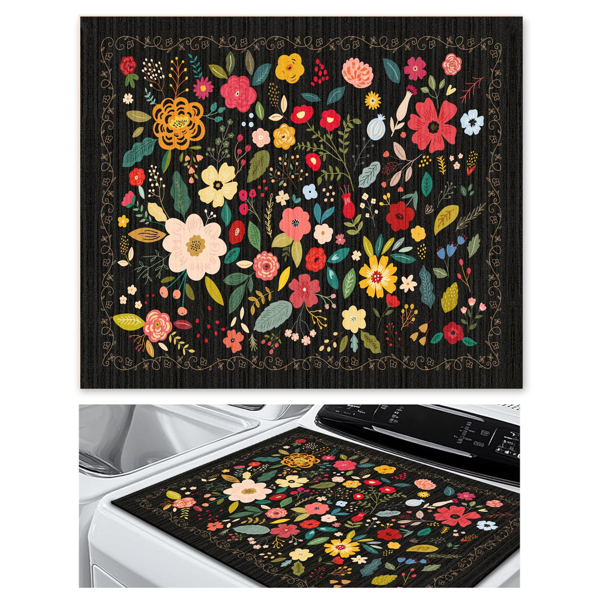 Dryer Top Protector Mat (black boho flower)