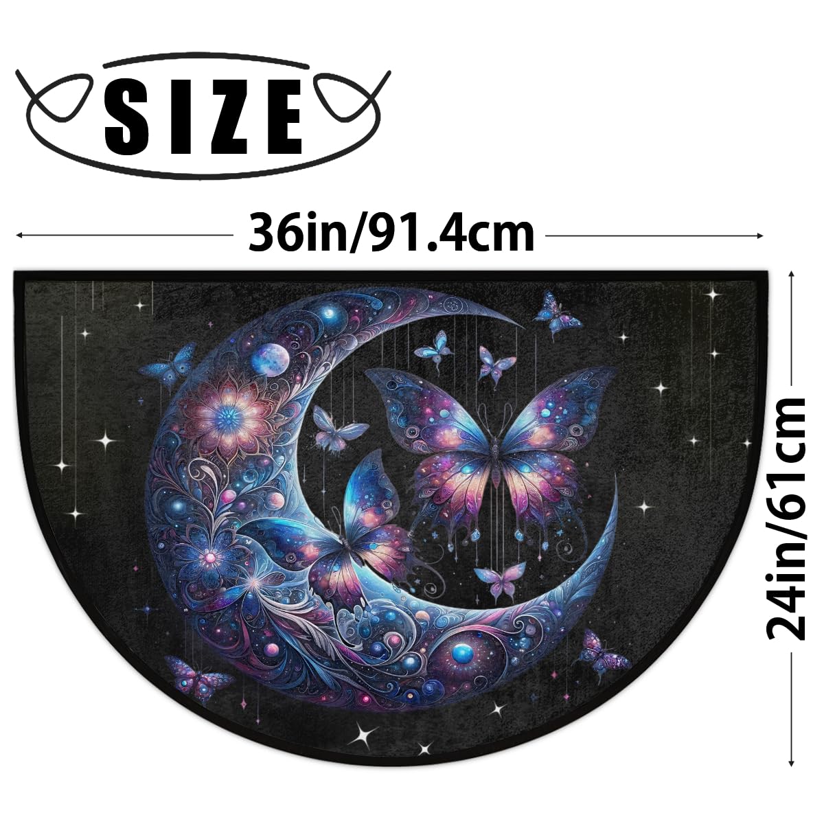 Butterfly Moon Half Round Door Mat Non Slip Half Circle Rugs (A:a-color 8)