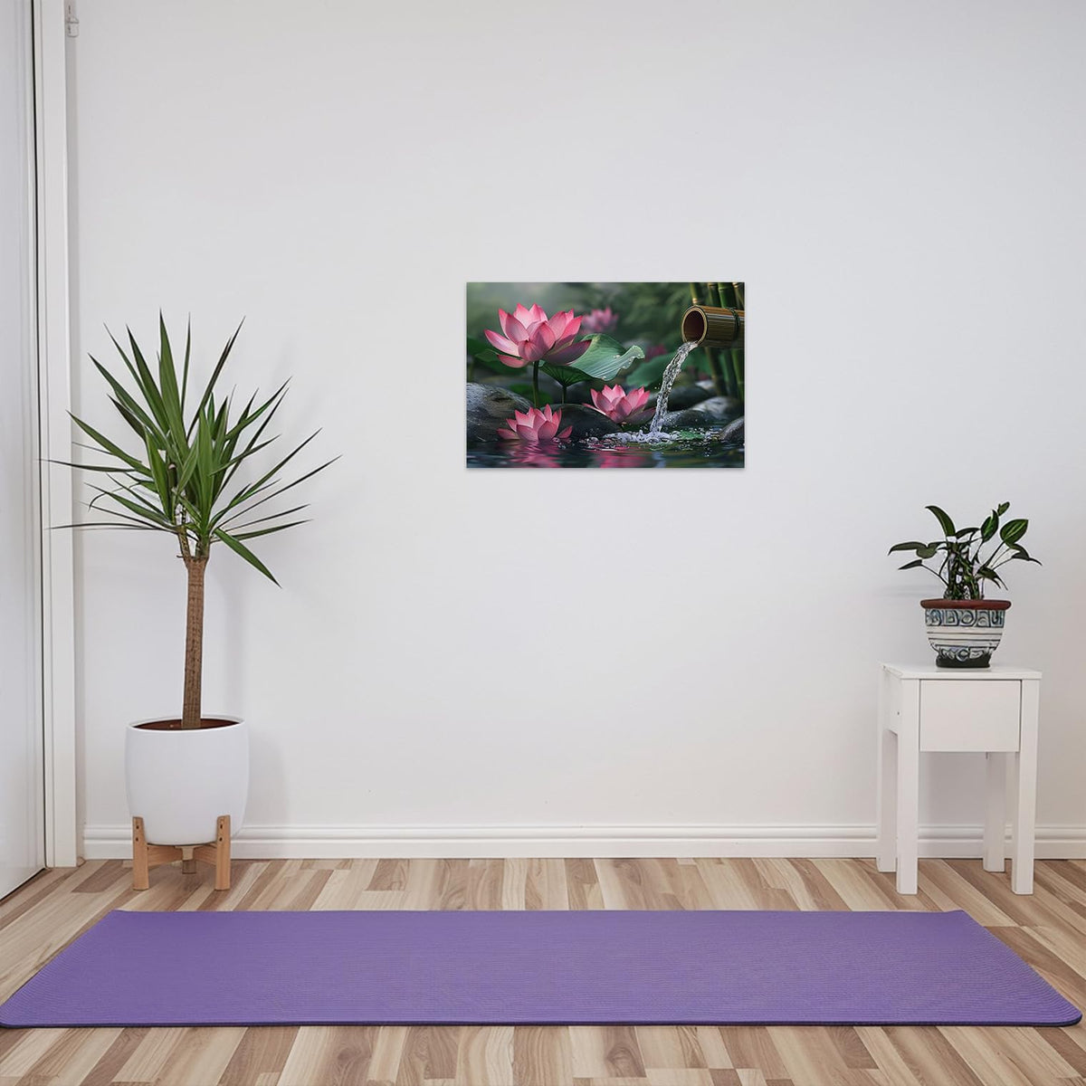 Pink Lotus Flower Picture Zen Flower Wall Art Spa Meditation Canvas Poster Spiritual Yoga Bathroom Print Wall Decor Framed (Green / 24"L x 36"W)
