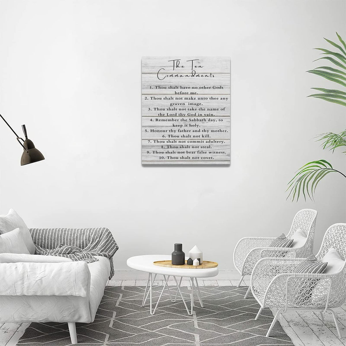 Ten Commandments Wall Decor 10 Commandments Wall Art Bible Verse Canvas Painting Christian Scriptures Pictures Prints Modern Framed Artwork Home Decoration for Living Room Bedroom Bathroom 16"x24" (White / 20"L x 16"W)