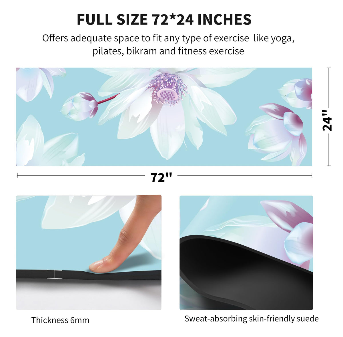 Yoga Mat Print Extra Thick TPE Non Slip Fitness Exercise Mat with Carrying Bag (Flower-C)