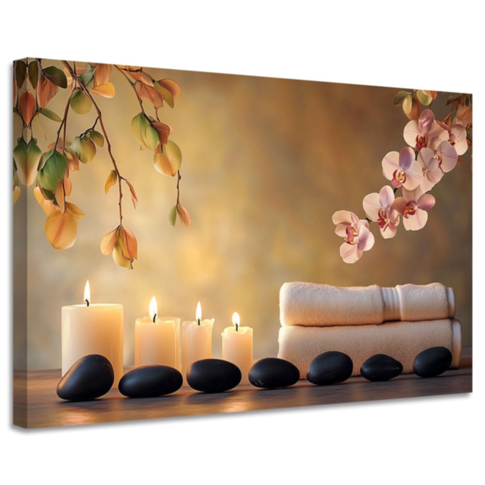 YMXHUANSH SPA Wall Art Decor Candles Canvas Print Orchids & Stones Zen Bathroom Artwork for Yoga Room Bedroom Massage Studio 12x18inch (Pink / 12"x18")
