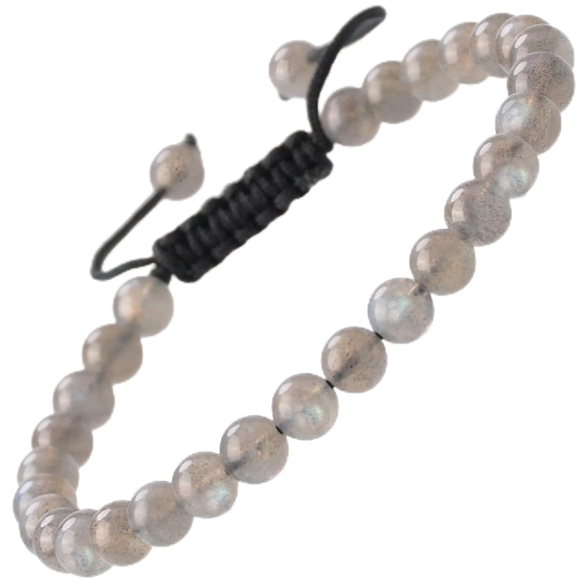 Natural Healing Power Gemstone Crystal Beads Unisex Adjustable Macrame Bracelets (Labradorite / 6mm)
