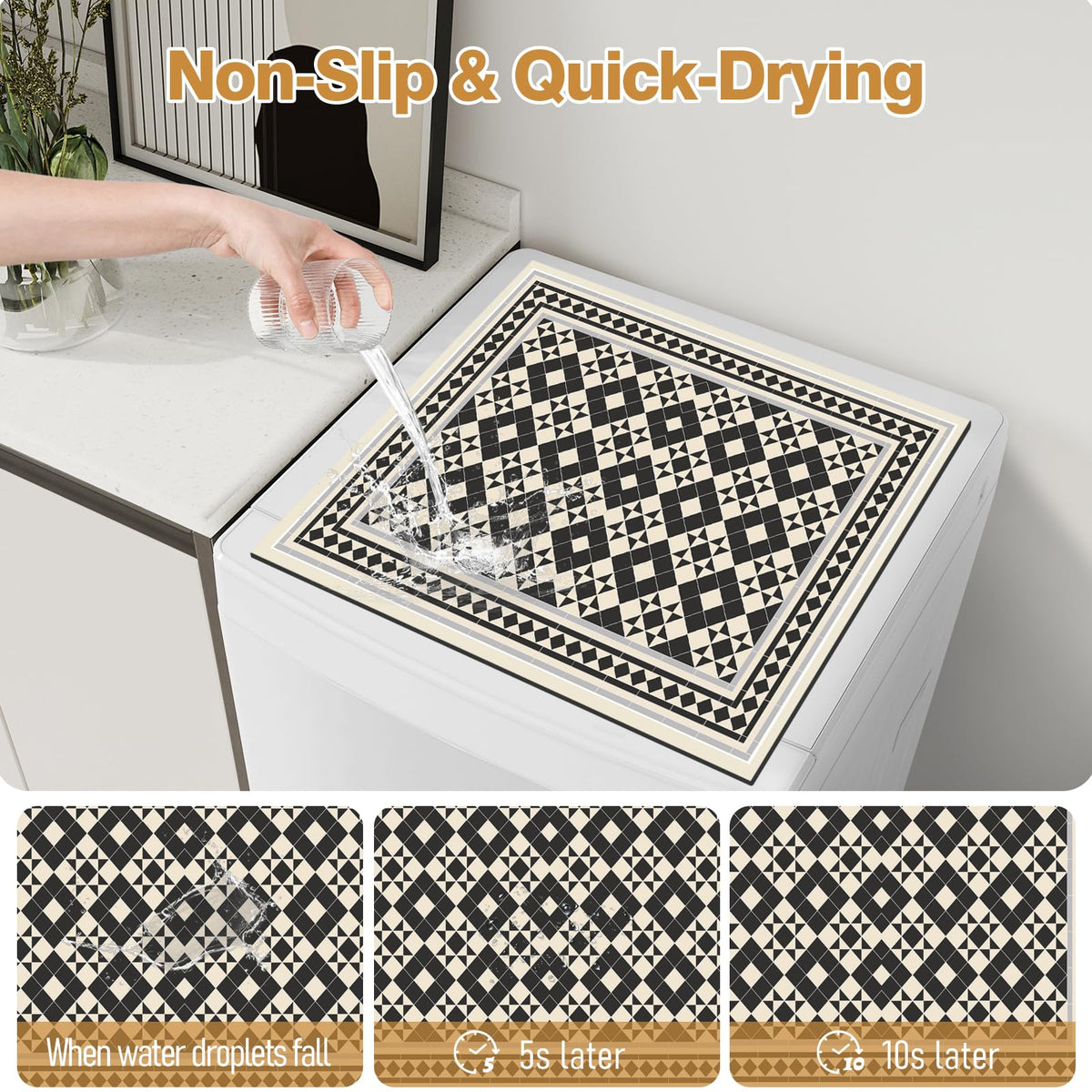 Dryer Top Protector Mat (black white check)