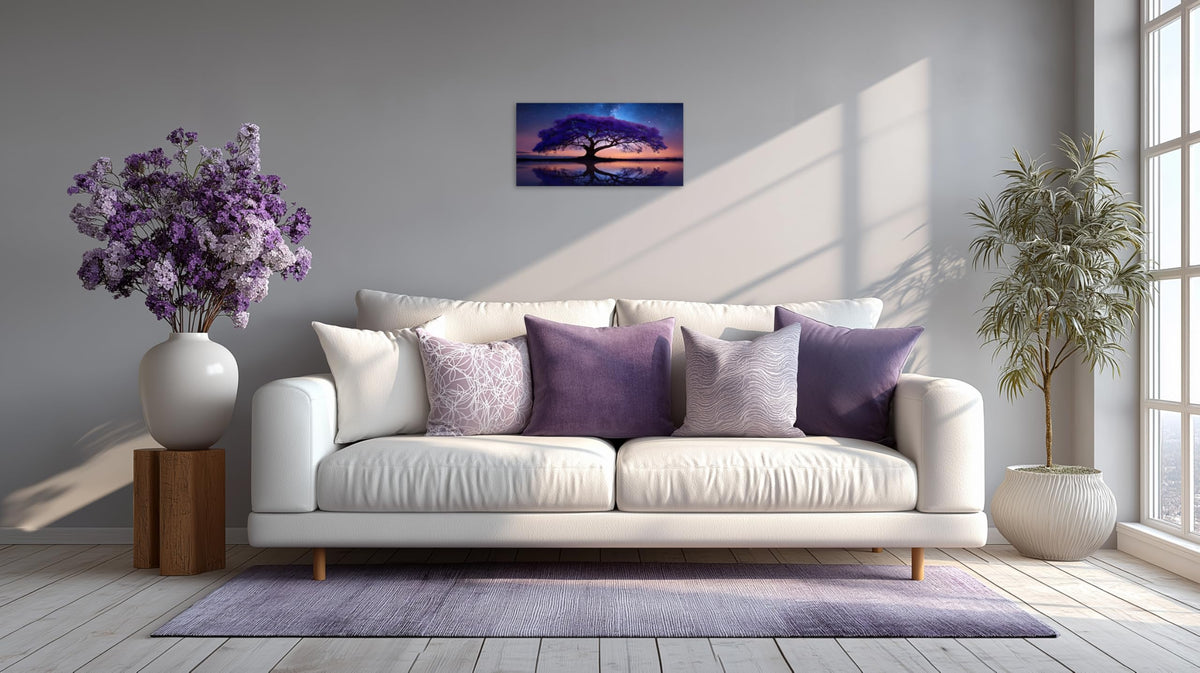 1 Panel Purple Wall Art Purple Pictures Wall Decor Abstract Nature Tree Landscape Picture Starry Night Forest Scenery Canvas Paintings Bedroom Office Home Decor Ready to Hang 12x24 Inches (24"L x 12"W / Purple Tree)