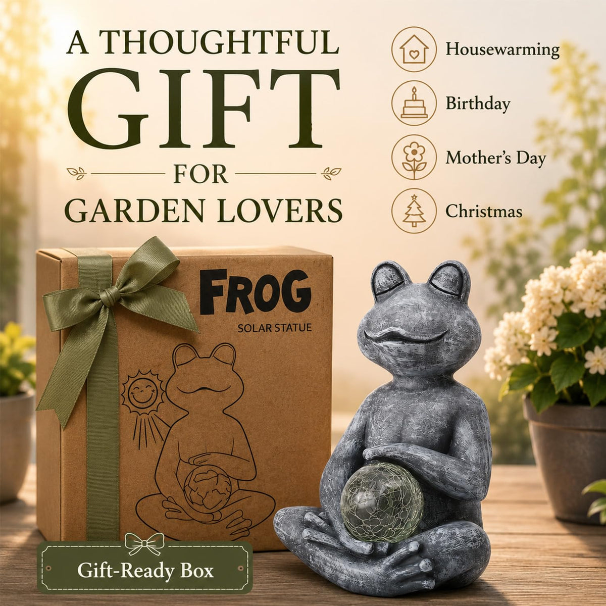 Solar Meditating Yoga Frog Statue 6.8L x 9.65H (Gray)