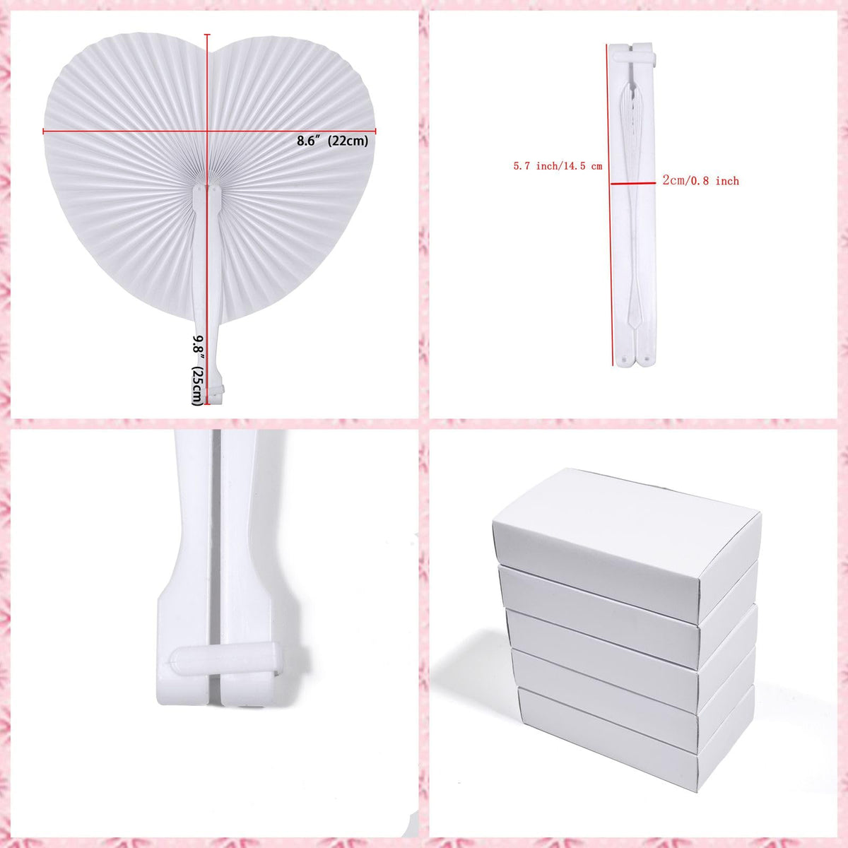 150 Pcs White Heart Paper Fans (White Heart / 150 PCS)