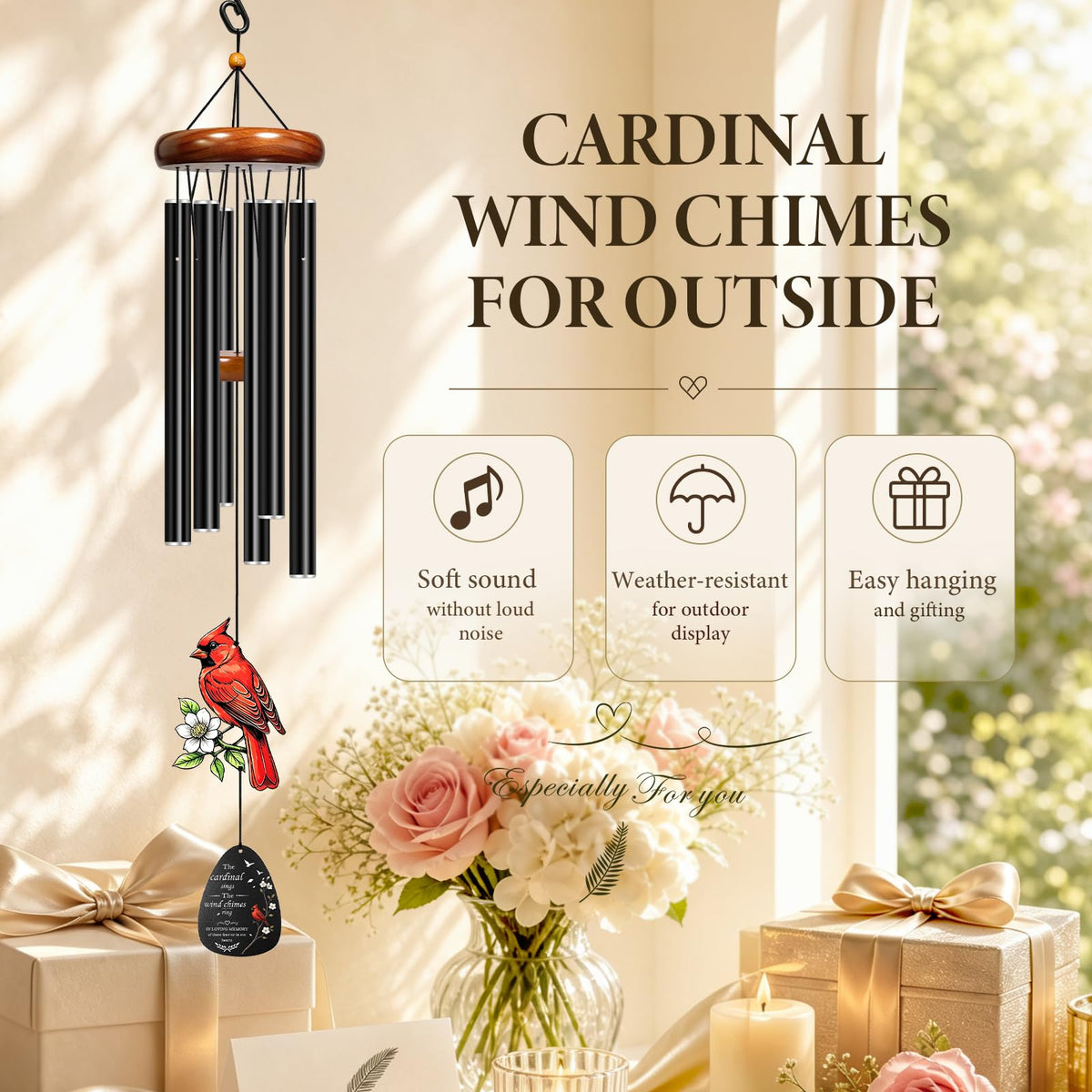 37''Memorial Wind Chimes for Loss of Loved One (Cardinal)