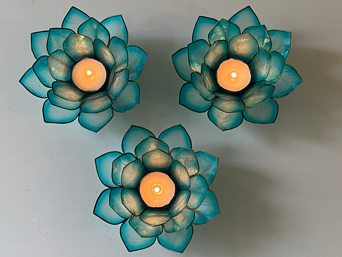 Capiz Shell Lotus Flower Decor Tealight Candle Holder for Serene Ambiance (Cool Water / Regular)