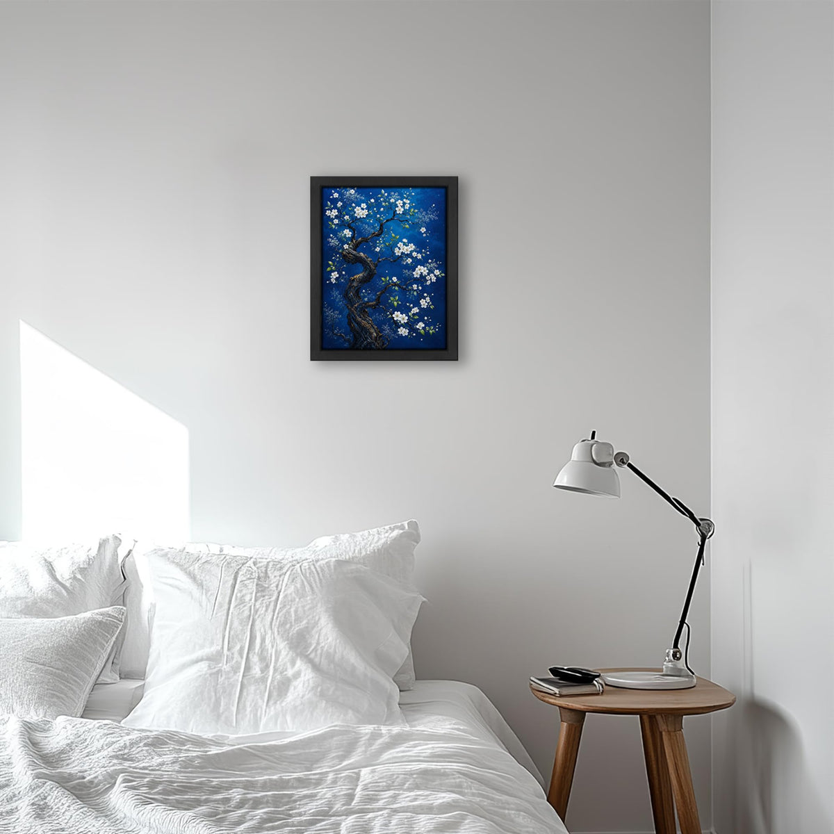 White Blue Blossom Tree Decor Wall Art (Wall Art Framed 56 / 20"L x 16"W)