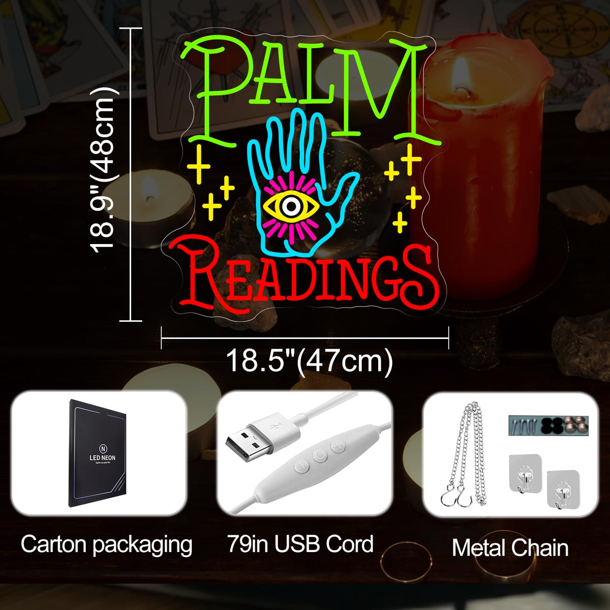 Palm Readings Neon Sign for Psychic Shop Fortune Teller Mystical Wall Decor (Palm Readings)