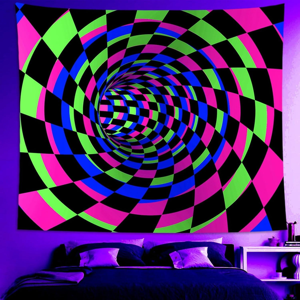 Blacklight Tapestry for Bedroom (D-Blacklight 3D Lines Tapestry / 79"L x 60"W)