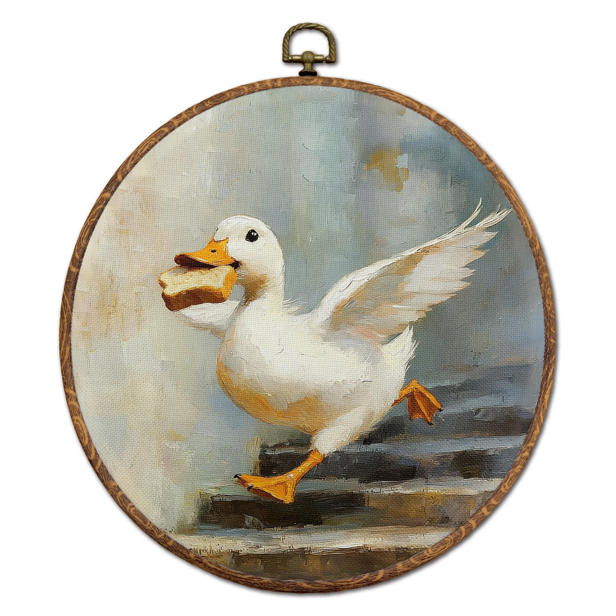 Funny Duck with Bread Round Wall Art (36Child)