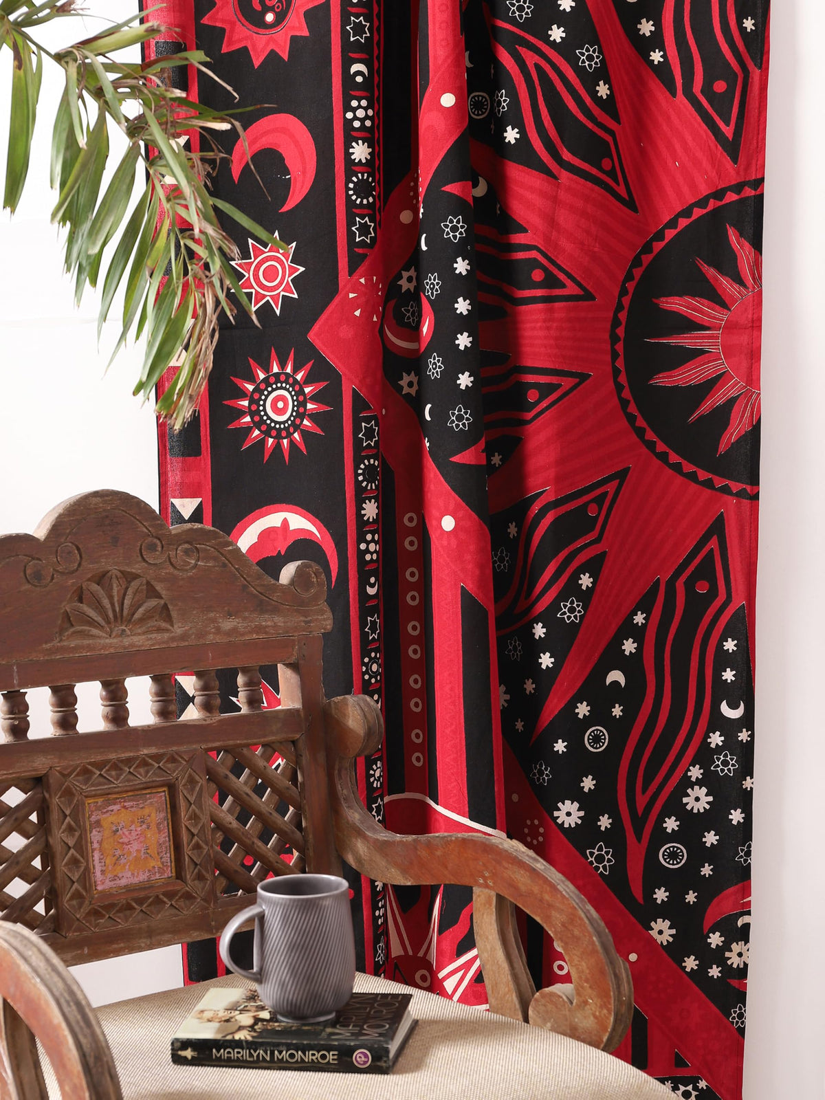 Red Burning Sun Hippie Mandala Curtains 100 Inch Length for Living Room Bedroom 2 Panels Set Light Filtering Semi Sheer Window Curtains 84 Inch Width Boho Farmhouse Drapes W84xL100 (84"W x 100"L (Pack of 2) / Red Black)