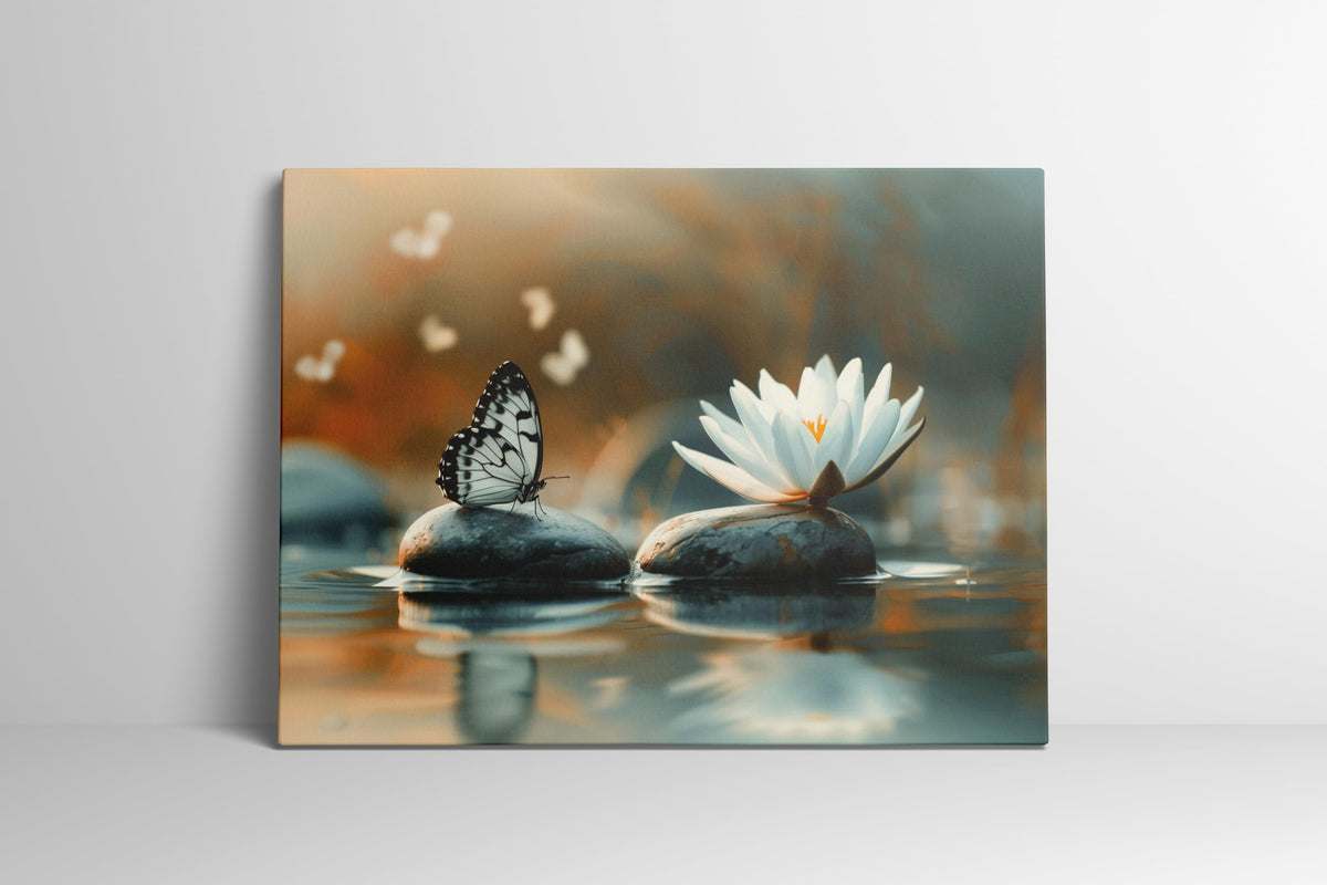 Lotus Butterfly Canvas Wall Art Framed Zen Spa Decor for Rooms 16x24 Inch (Zen Lotus 01 / 24"L x 16"W)