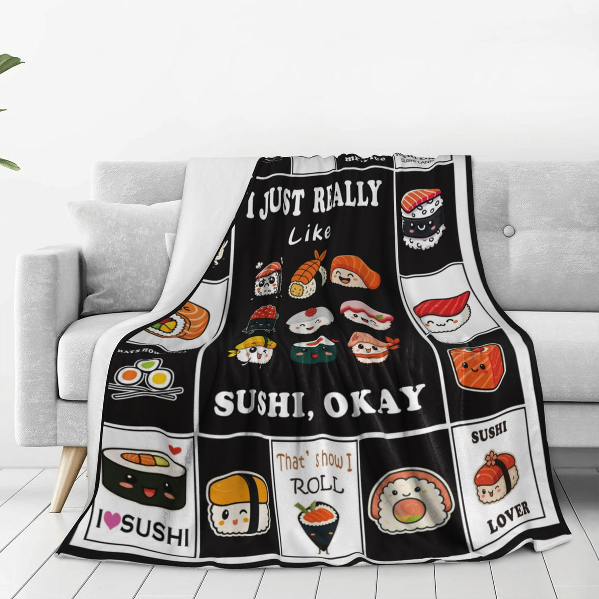 Sushi Fleece Throw Blanket Cute Food Gift Room Decor 50"x60" (Sushi / 50"X60")