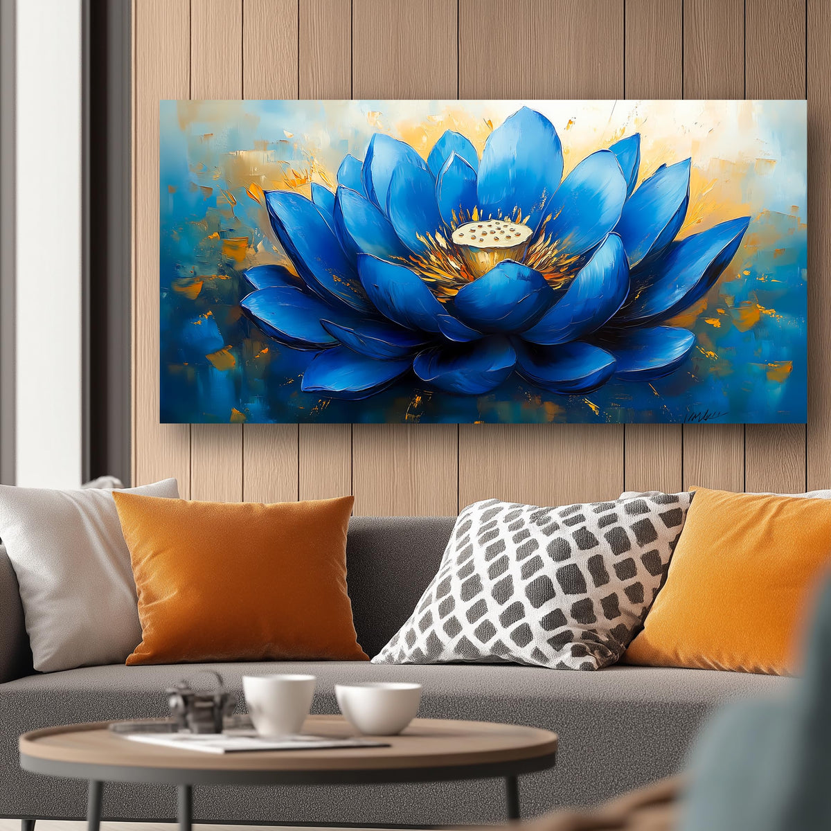 Blue Lotus Flower Canvas Wall Art (40L" x 20W" / Blue flower)