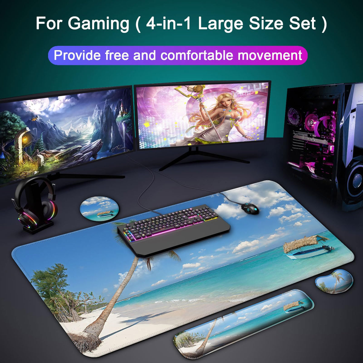 4 in 1 Mouse Pad and Keyboard Wrist Rest (A4-blue Sea)
