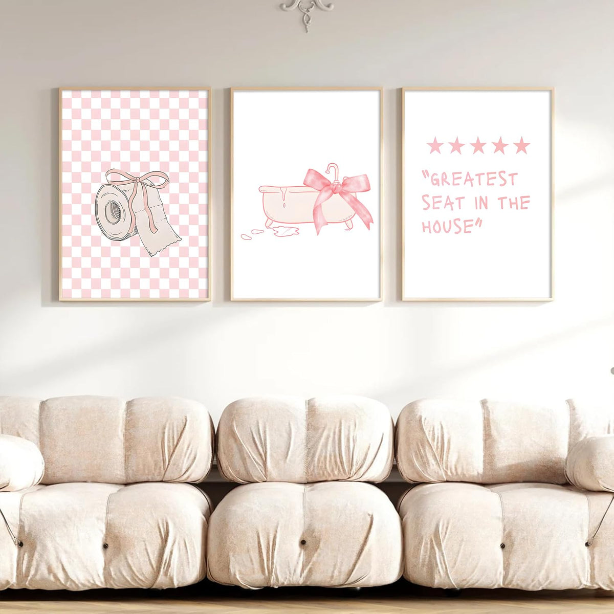 Coquette Pink Bow Canvas Art Prints Paintings Trendy Bathroom Wall Art Decor Aesthetic Set of 3 Preppy Girly Posters Pictures for Girls Bathroom Washroom Restroom 12x16 inch Unframed (Pink Bathroom Art Prints / 12x16 Inch)