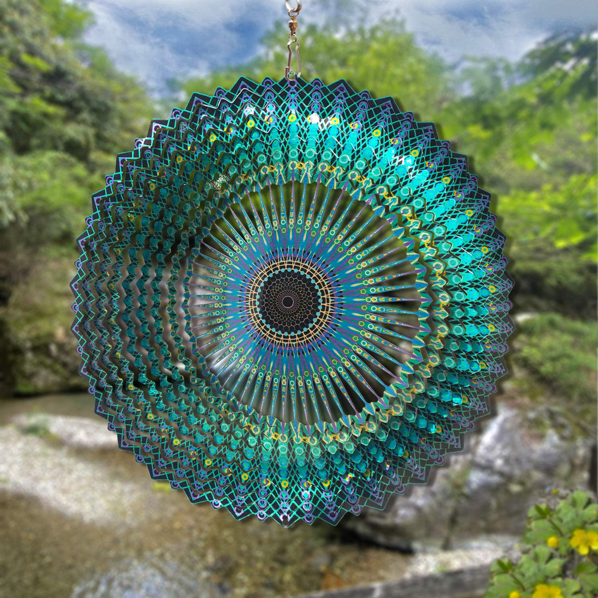 Wind Spinner Mandala Starry Sky 12 inch 3D Stainless Steel Laser Cut Metal Art Geometric Pattern (12inch / Mdl10)