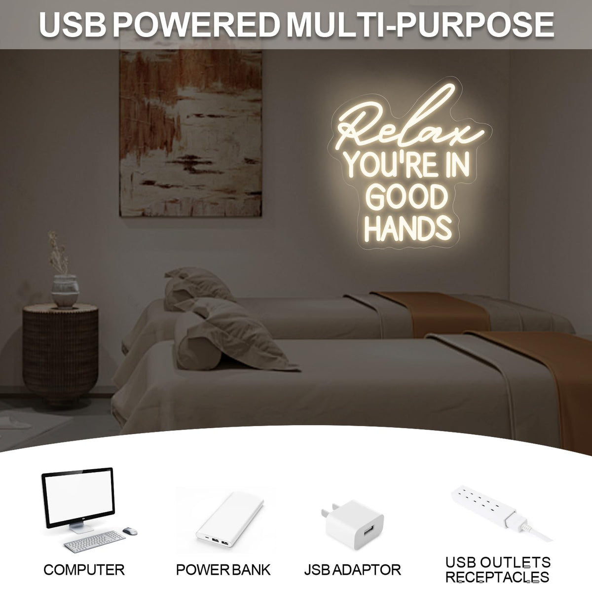 Relax You're In Good Hands Neon Sign Hair Salon Beauty Studio Led Light (Relax)
