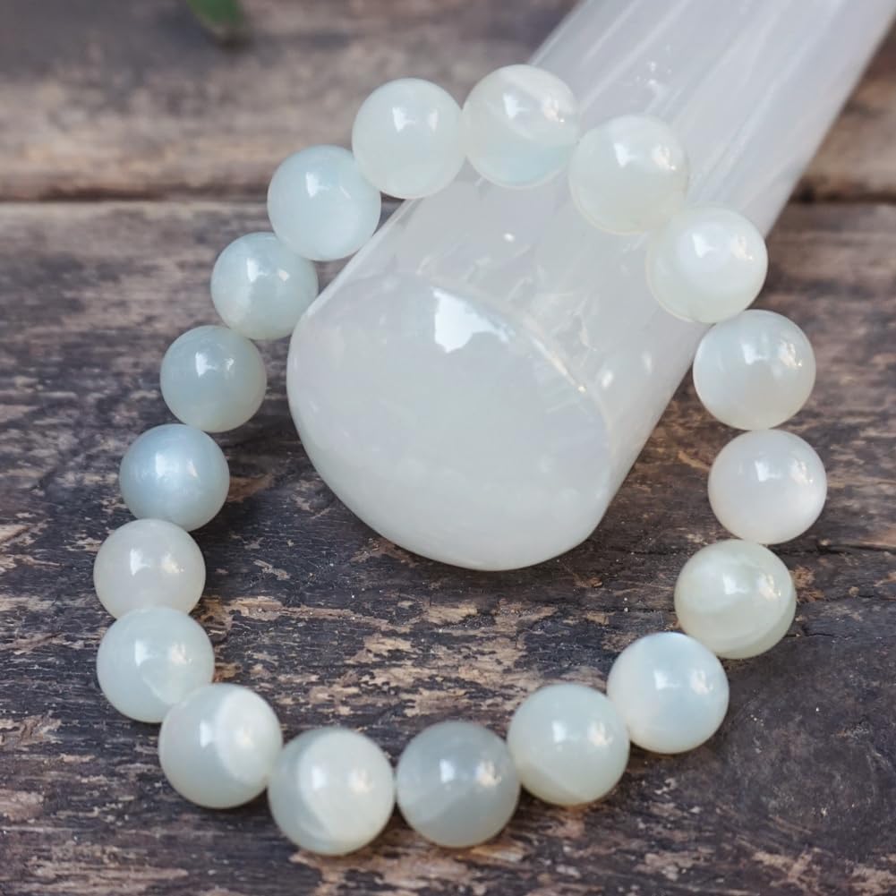 12MM Crown Chakra Green Moonstone Bracelet (12MM Crown Chakra Green Moonstone Bracelet)
