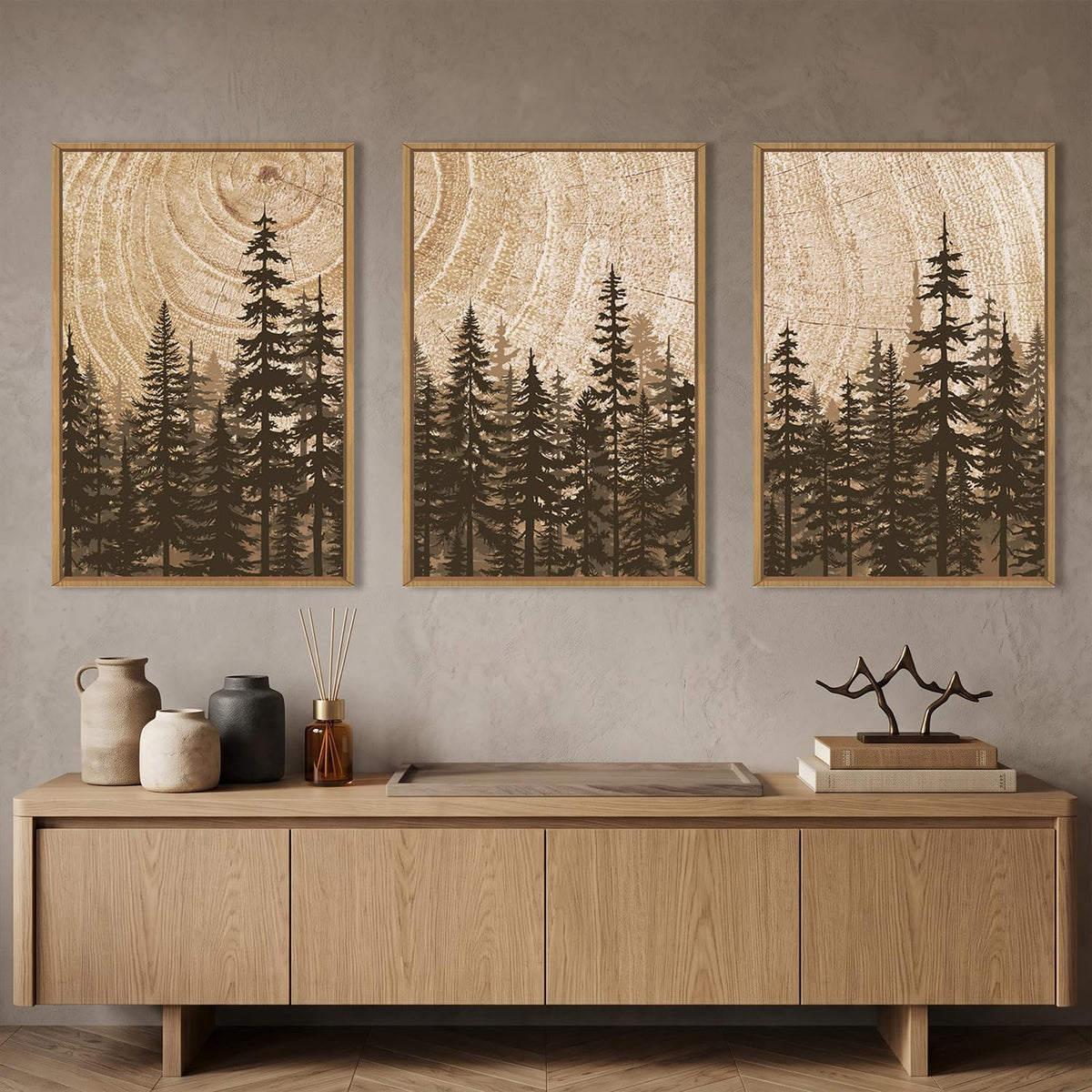 Pine Tree Framed Canvas Wall Art Set (Pine Tree Wall Art / 24"L x 36"W)