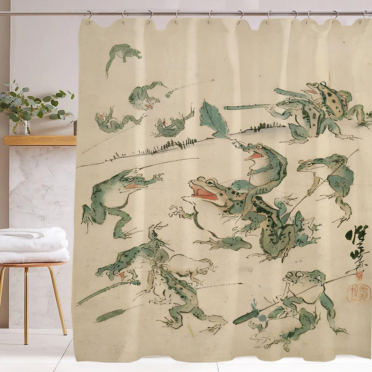 Funny Frog Shower Curtain Japanese Retro Bathroom Decor Waterproof Polyester Fabric 72x72 Inches Battle of The Frogs Art (Battle Frog / 72"W x 72"L (Pack of 1))