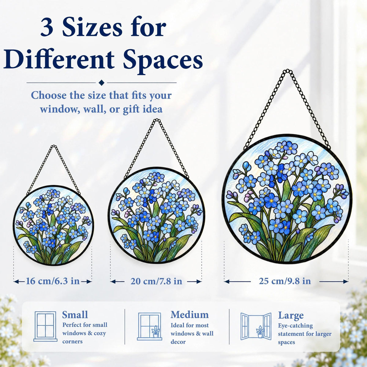 Forget Me Not Gifts for Women Suncatcher Stained Glass Window Hanging (Forget Me Not / 7.8 x 7.8 IN)
