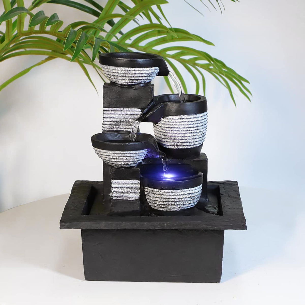 Tabletop Waterfall Fountain (White Clay Pot)