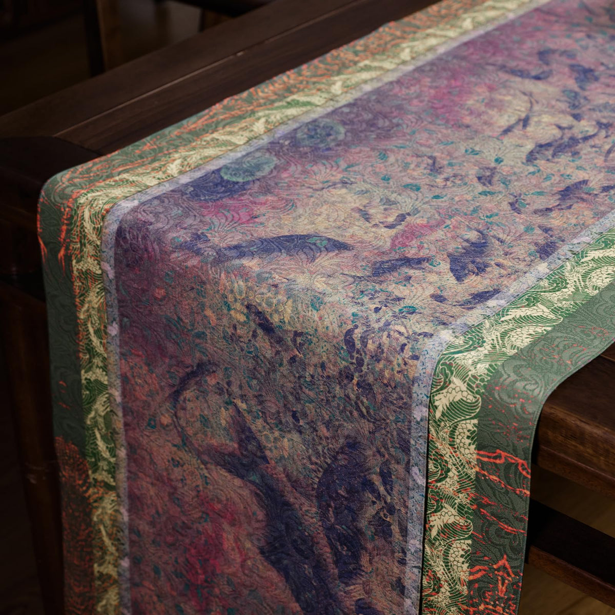 2 Piece Table Runner Set 72 Inch (Koi Bliss (13") & Ink Wave (19") Set-72inch Long)