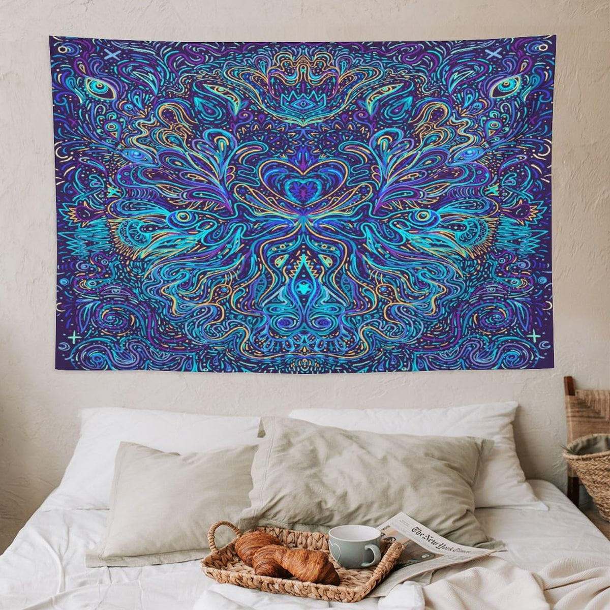 Hippie Bohemian Mandala Tapestry Wall Hanging Indian Gypsy Abstract Flower Floral Texture Print Tapestries Home Decor for Living Room Bedroom Apartment Farmhouse Dorm 40"x60" (40"L x 60"W / Mandala-8)