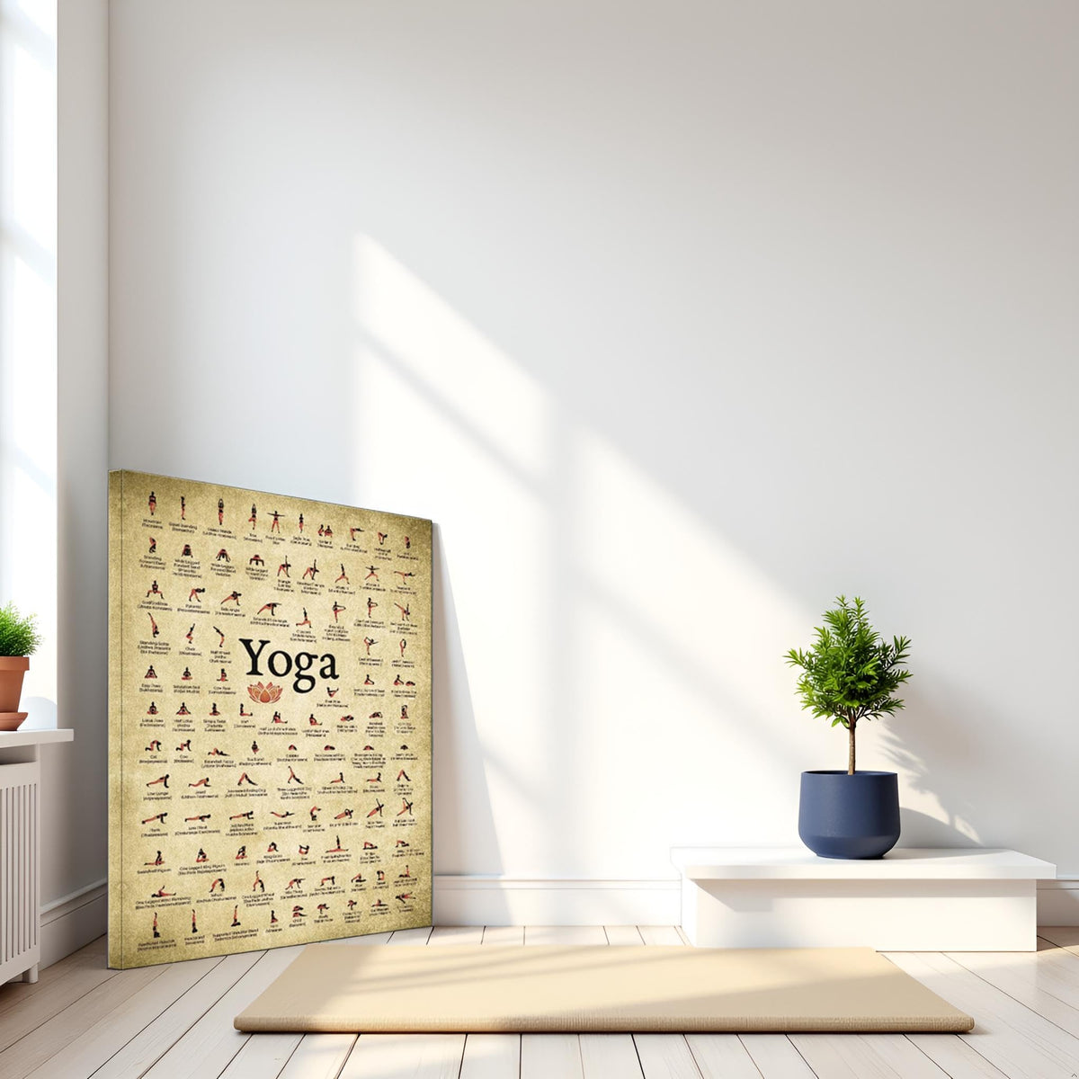 Vintage Yoga 100 Yoga Poses Poster Wall Art Position Home Gym Wall Decor (24"L x 16"W / Yoga)