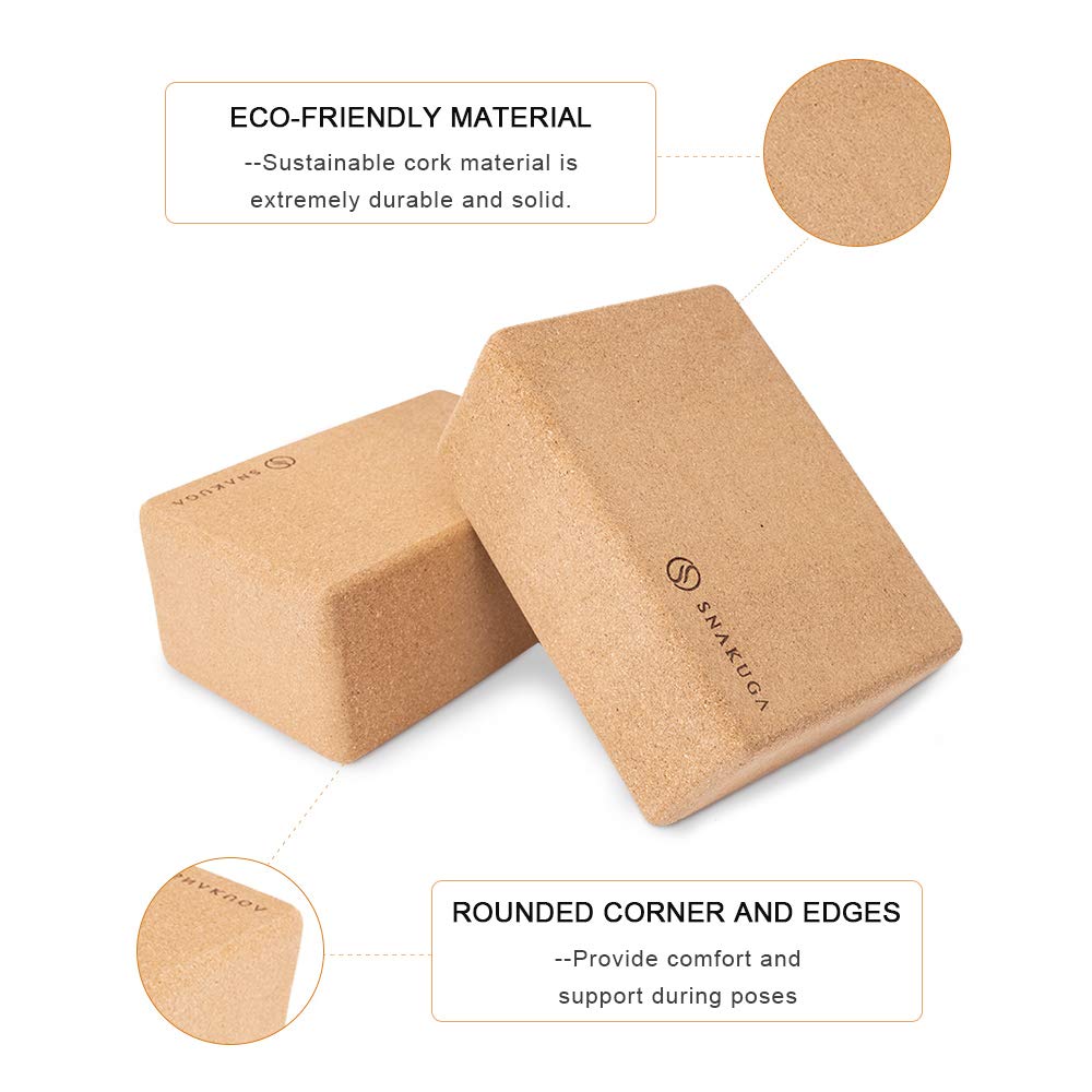 Cork Yoga Block 2 Pack for Pilates 9"x6"x4" Non
