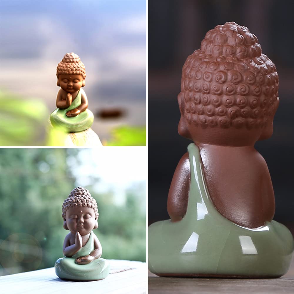 Ceramic Tiny Cute Baby Buddha Statue Monk Figurine (E)