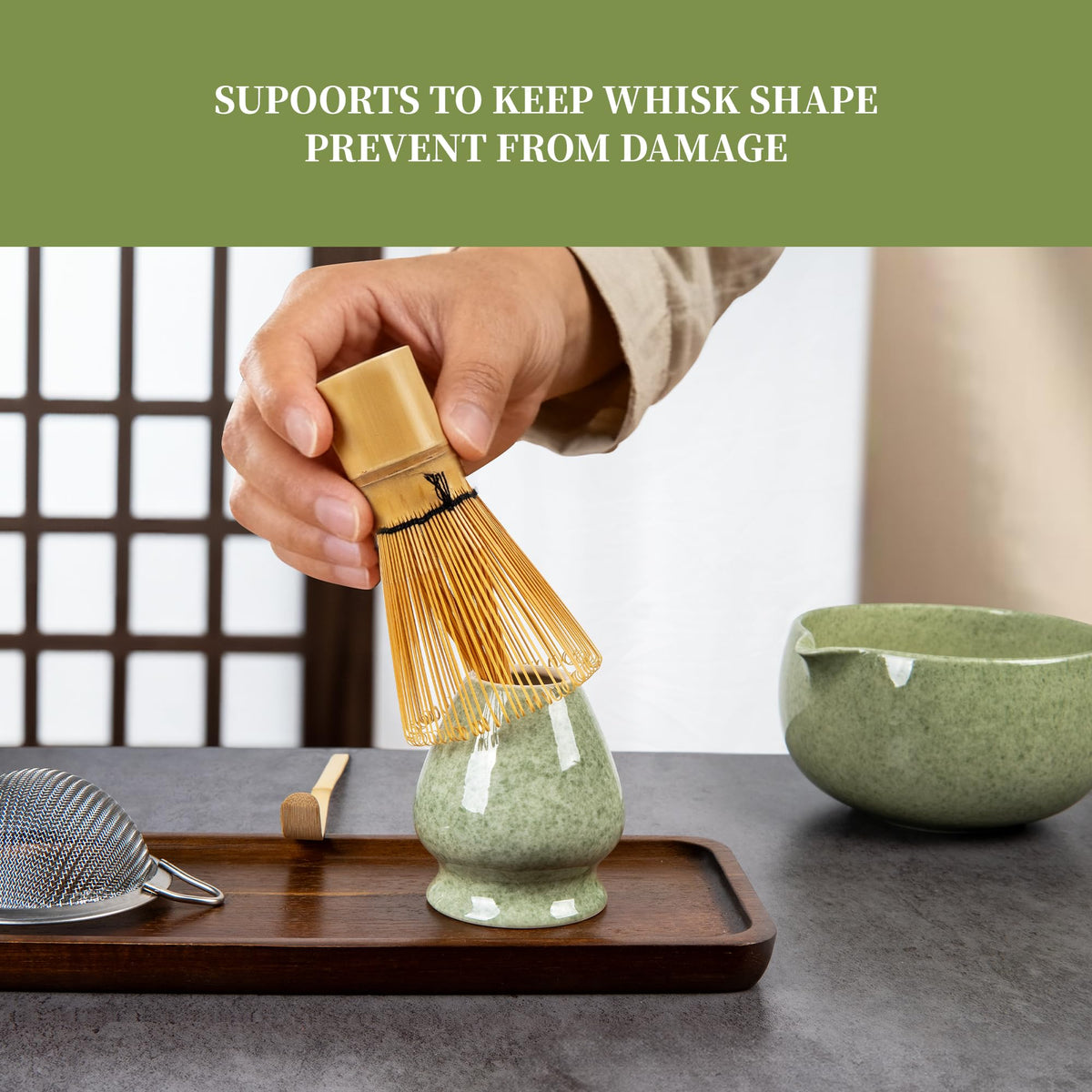 Matcha Whisk Set With Bowl (Mottled Green)