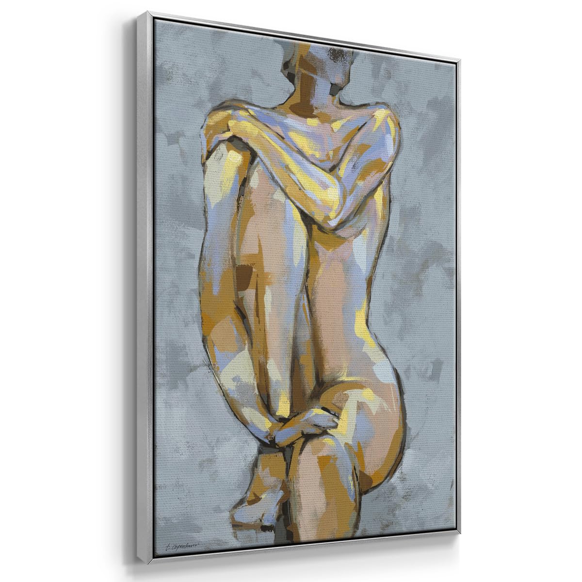 Canvas Glam Wall Art Modern Home Prints Elegant Lady Posing Portrait Abstract Silver Floater Framed Paintings for Bedroom Office Kitchen (37"L x 25"W / Grey Maiden I)
