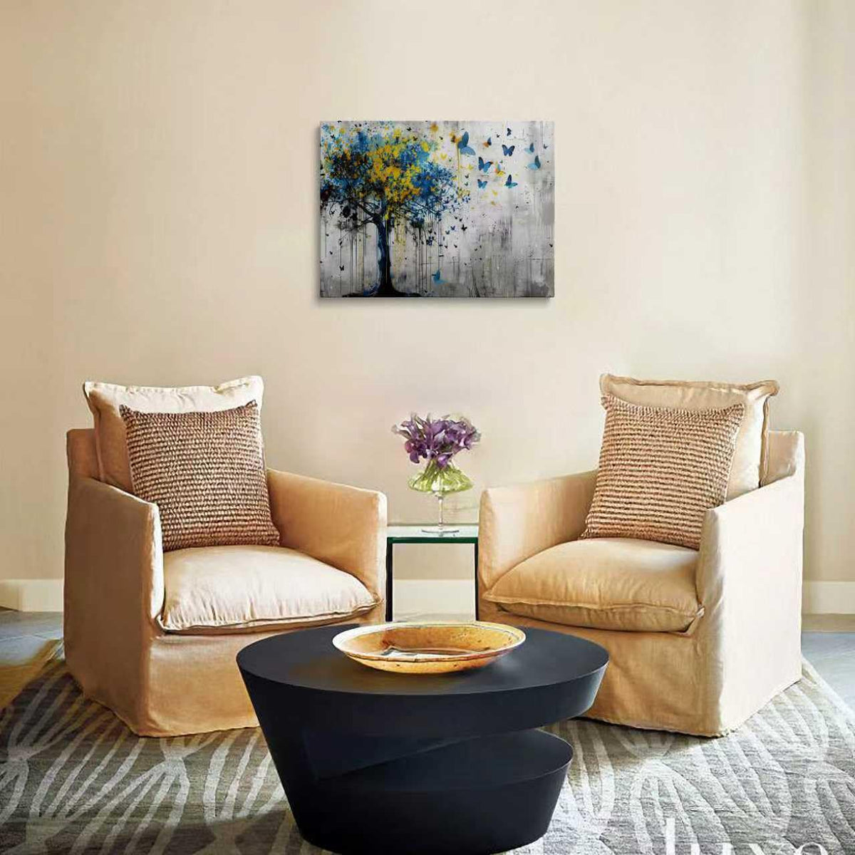 Butterfly Tree Canvas Wall Art Framed Modern Nature Wall Decor 16x24 Inch (Butterfly Tree / 24"L x 16"W)