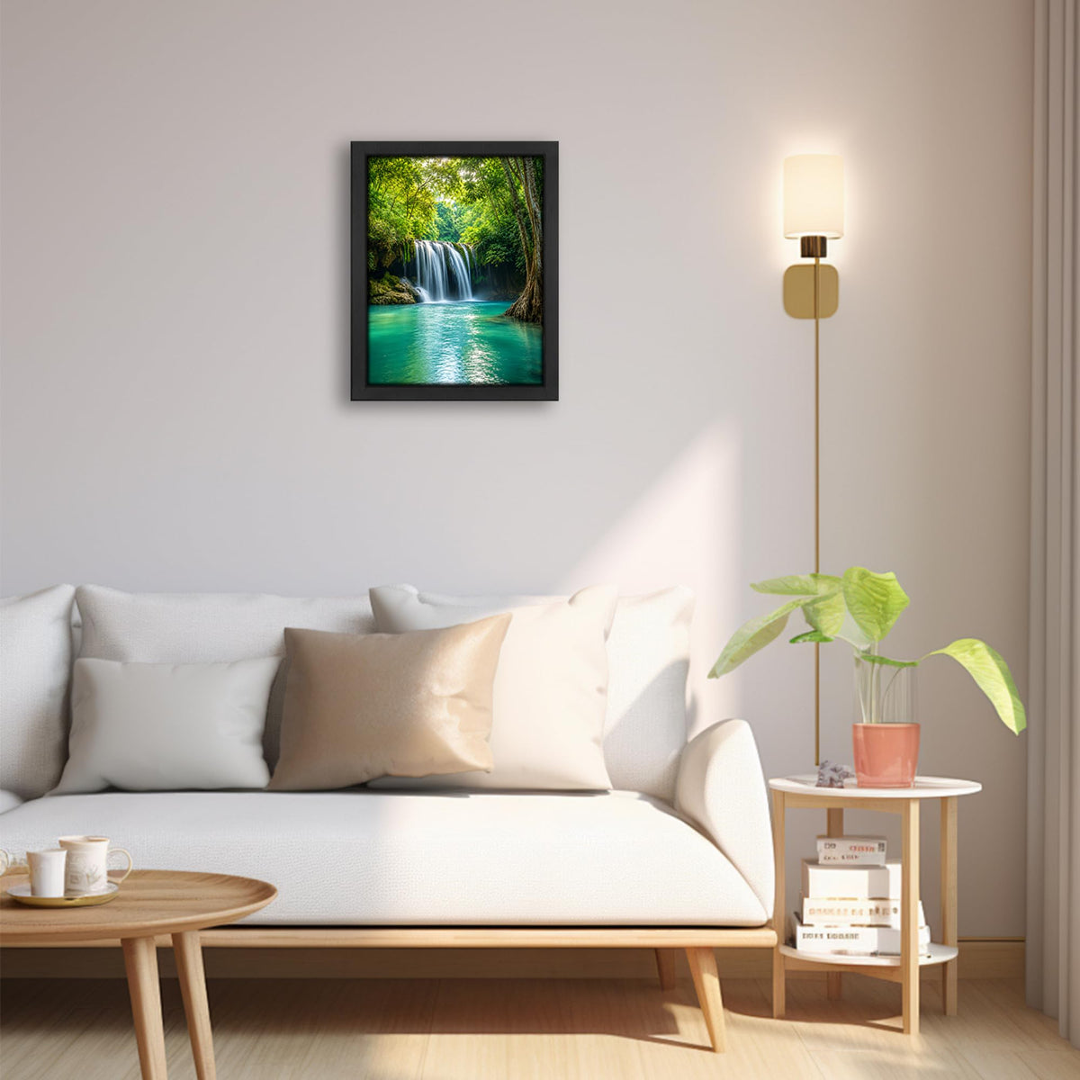 Forest Waterfall Decor Wall Art (Wall Art Framed 30 / 20"L x 16"W)