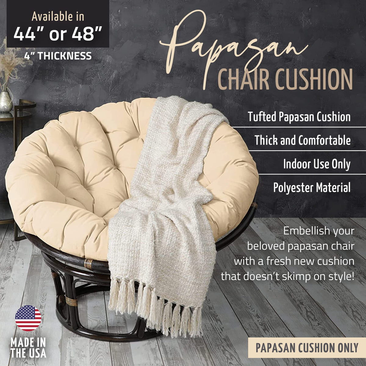 Tufted Papasan Cushion (Dark Lilac / 44 in x 44 in x 4 in)