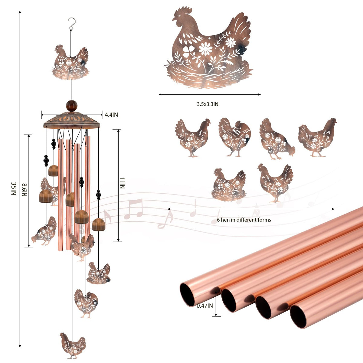 Chicken Wind Chimes for Outside (35"Chicken)