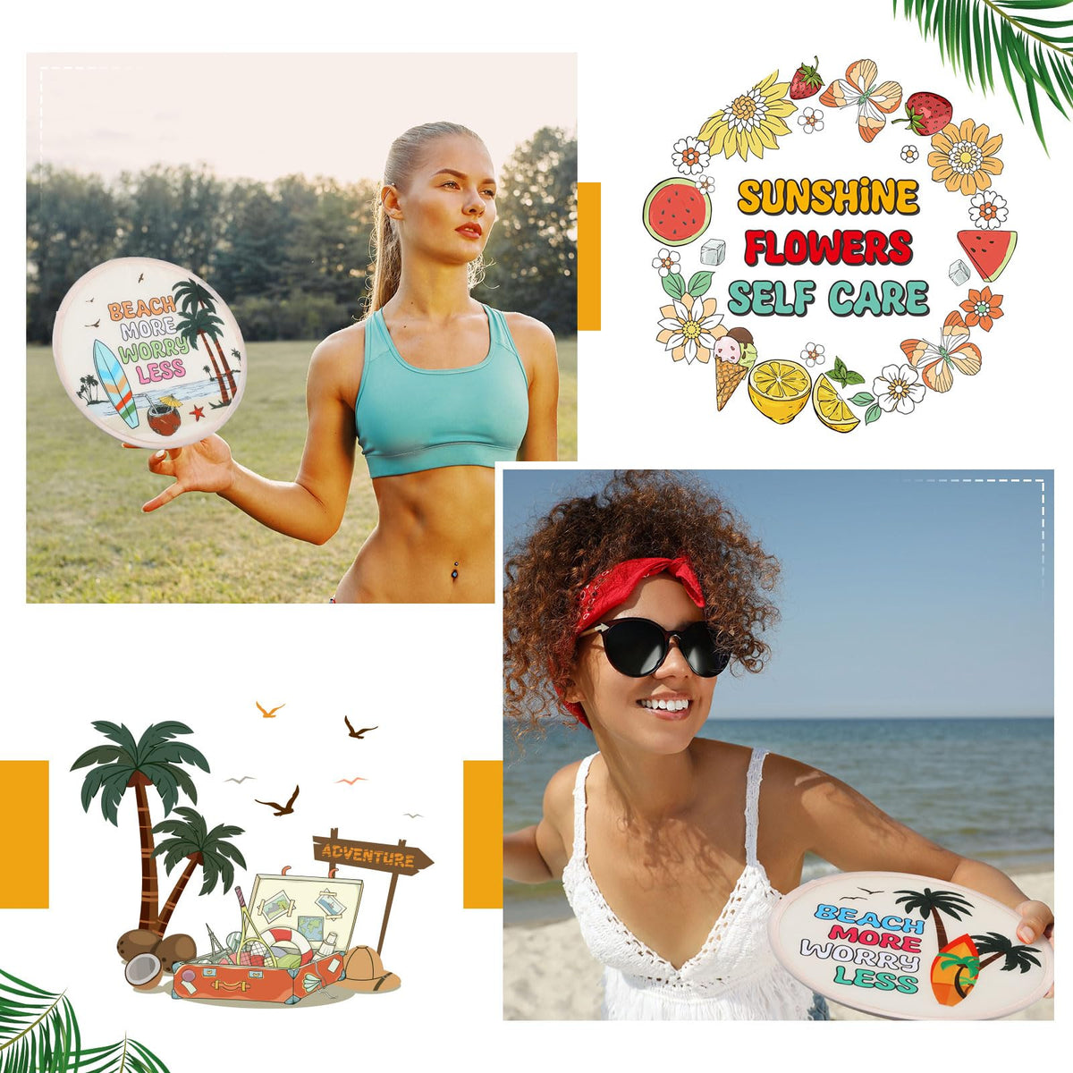 24 Pcs Beach Vacation Foldable Hand Fans Flying Disc 8 Style (Beach Vacation)